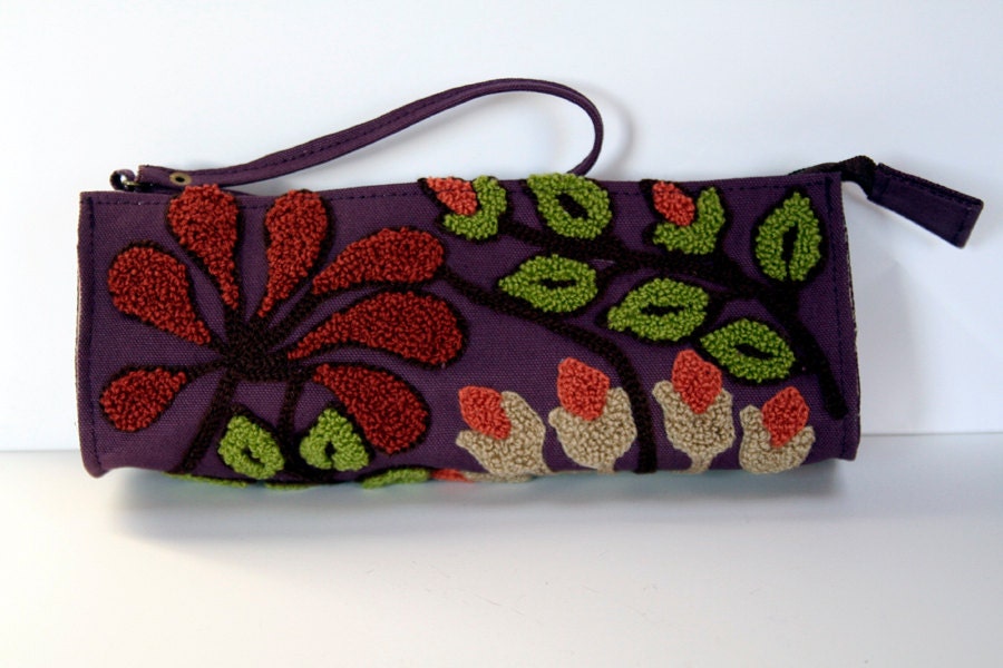 Purple Clutch Purse - Womens Spring Fashion Accessory - Bags and Purses - Vegan Handbag - Embroidered Cotton - Gift for Her
