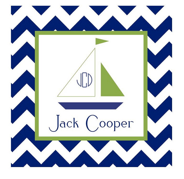 Sailboat Chevron Sticker, Enclosure Card, Address Sticker - Navy