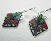 Art Nouveau Millefiori Diamond Shaped Dangle Earrings