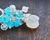 Moonstone and Peruvian Opal Blue Chalcedony on Artisan Handmade Sterling Silver Hoop Links