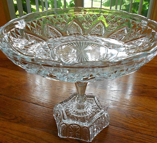 Large Crystal Dessert Pedestal Vintage Wedding Centerpiece Crystal Serving Bowl Elegant Serving Home Decor