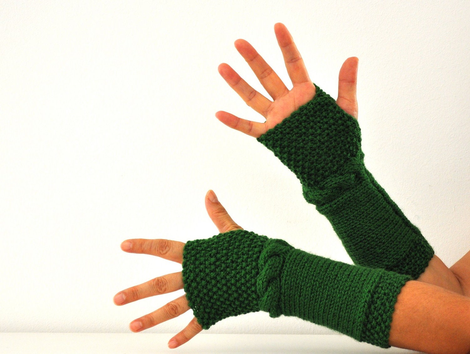 Gloves Fingerless Gloves Armwarmers Emerald Green Long Wrist Warmers Hand Knit Warm Cozy