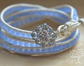 Bride/Bridesmaid Something Blue Antiqued Rhinestone Pendant Leather Wedding Wrap Bracelet