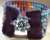 Limited Edition Multi Colored Agate Stone Beaded Leather & Suede Cuff Bracelet