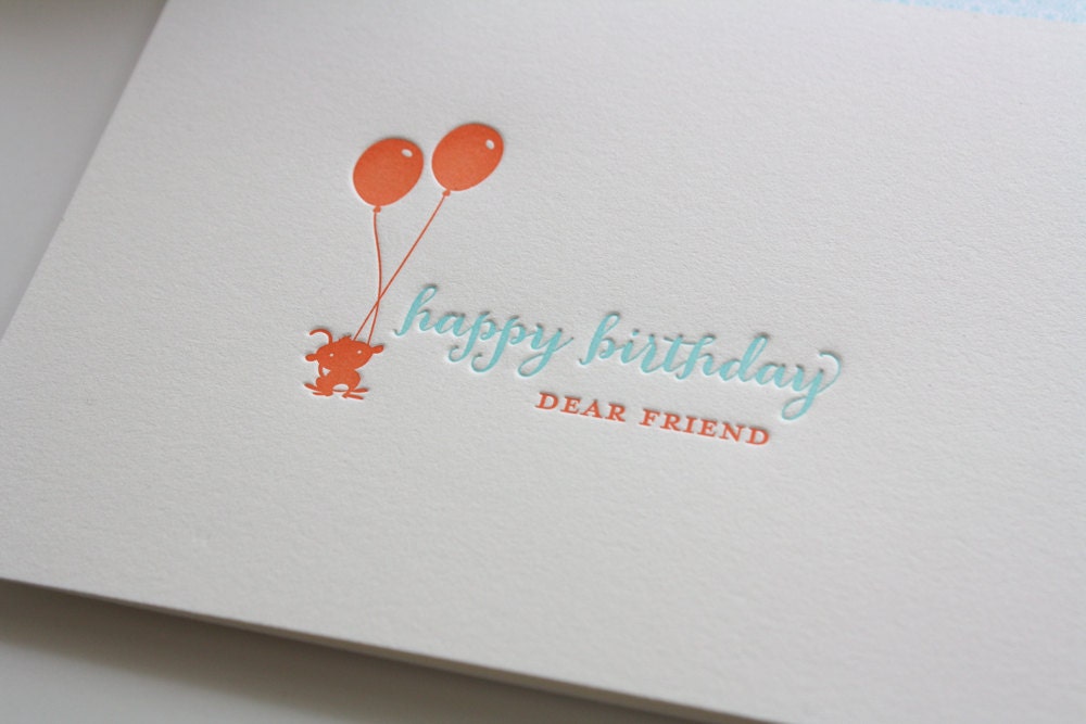 Letterpress Birthday Greeting Card - Balloon Monkey