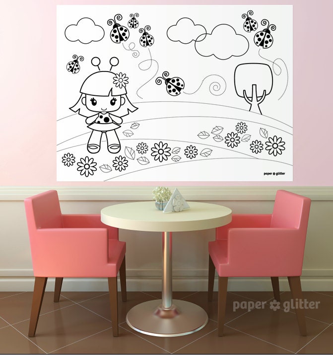 Ladybug Party Printable Decoration or Coloring Sheet Backdrop Printable Wall Decor  3 x 4 feet - Editable Text Printable PDF 1066