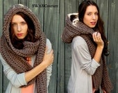 Oversized Hooded Scarf Lofty Wool Scarf Scoodie Scarf Mortar Brown or Choose your Color