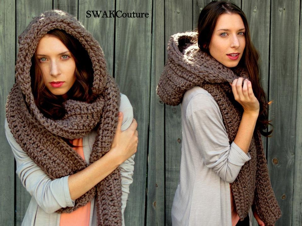 Oversized Hooded Scarf Lofty Wool Scarf Scoodie Scarf Mortar Brown or Choose your Color