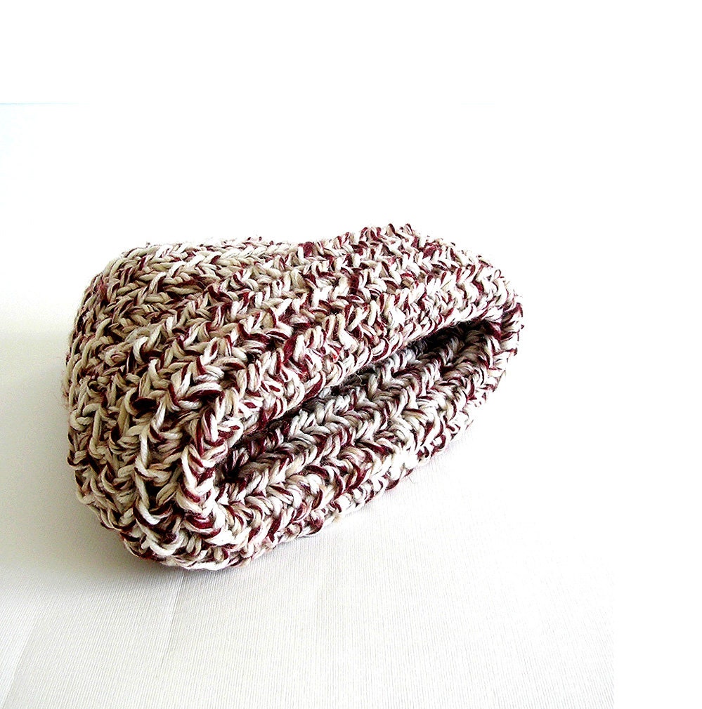OffWhite and Burgundy  Blended Beanie Slouchy  Hat Crochet Unisex Beanie Man Woman Teens