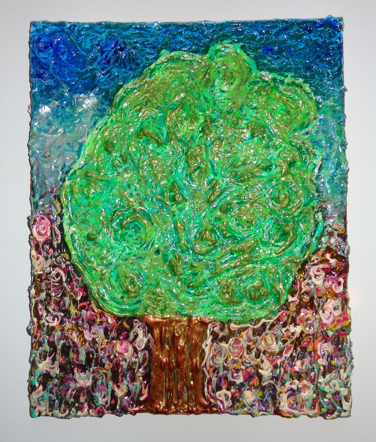 Green Tree Original Handpainted Abstract Acrylic Textured Painting on 10x8 Canvas Board Heather Montgomery