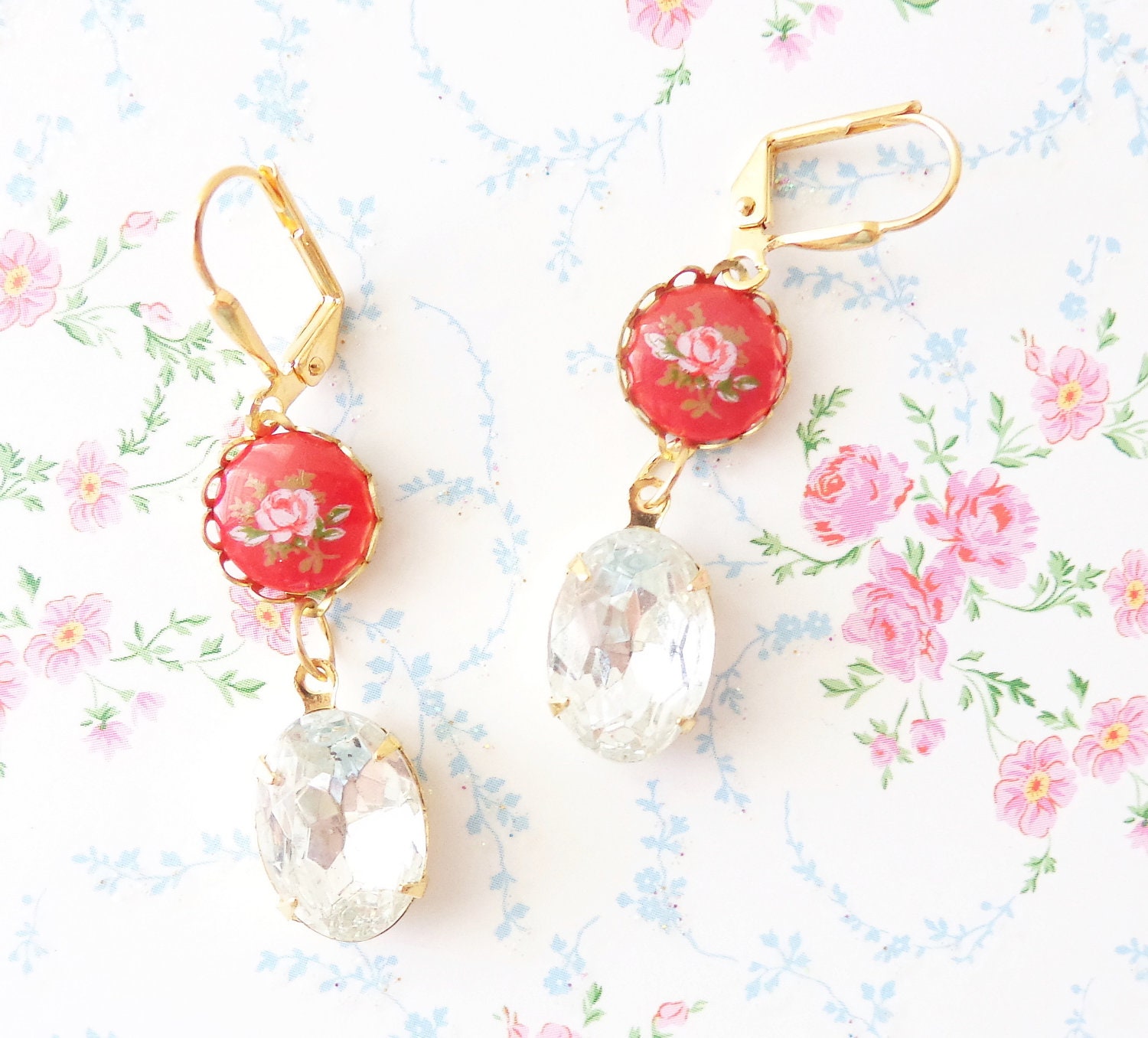Garden Jewel Vintage Crystal Earrings Rose Bridal