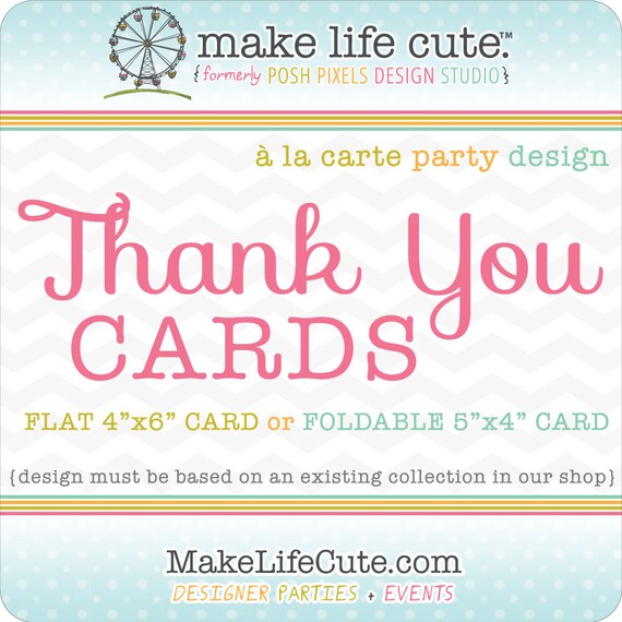 THANK YOU Card - Flat 4"x6" OR Foldable 5"x4" - Birthdays, Showers, Baptisms, Parties, Gifts, ect - À la Carte Design by Make Life Cute Il_570xn