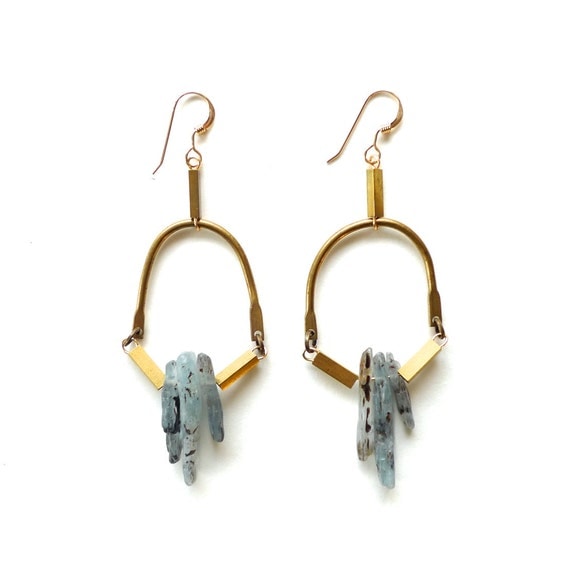 kyanite crystal point and chain earrings