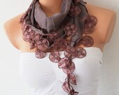 BIG SALE Chocolate Color Cotton Scarf with Lace