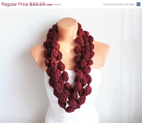 BIG SALE SALE Infinity Scarf Burgundy Loop Scarf Circle Scarf Cowl Scarf Bubble Scarf Apple Candy Chunky Neckwarmer