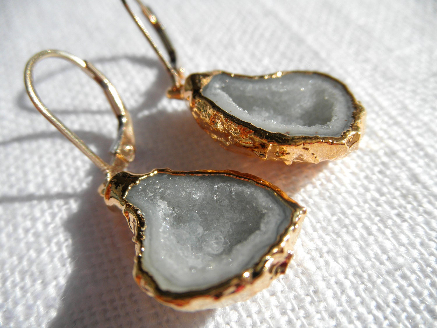 Geode earrings - gray geode earrings - druzy earrings -  gold earrings - D R U Z Y