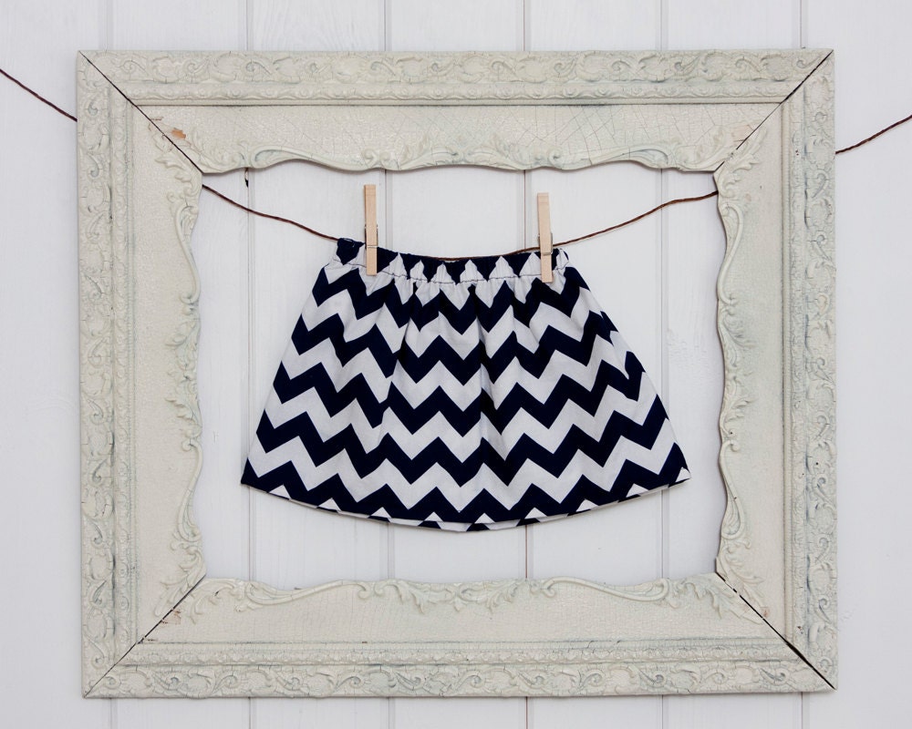 Baby Girls Clothing // Riley Blake Navy Chevron Stripe Girls Skirt // Sizes 3-6 months to Size 8 // Girls Clothes // Chevron Skirt