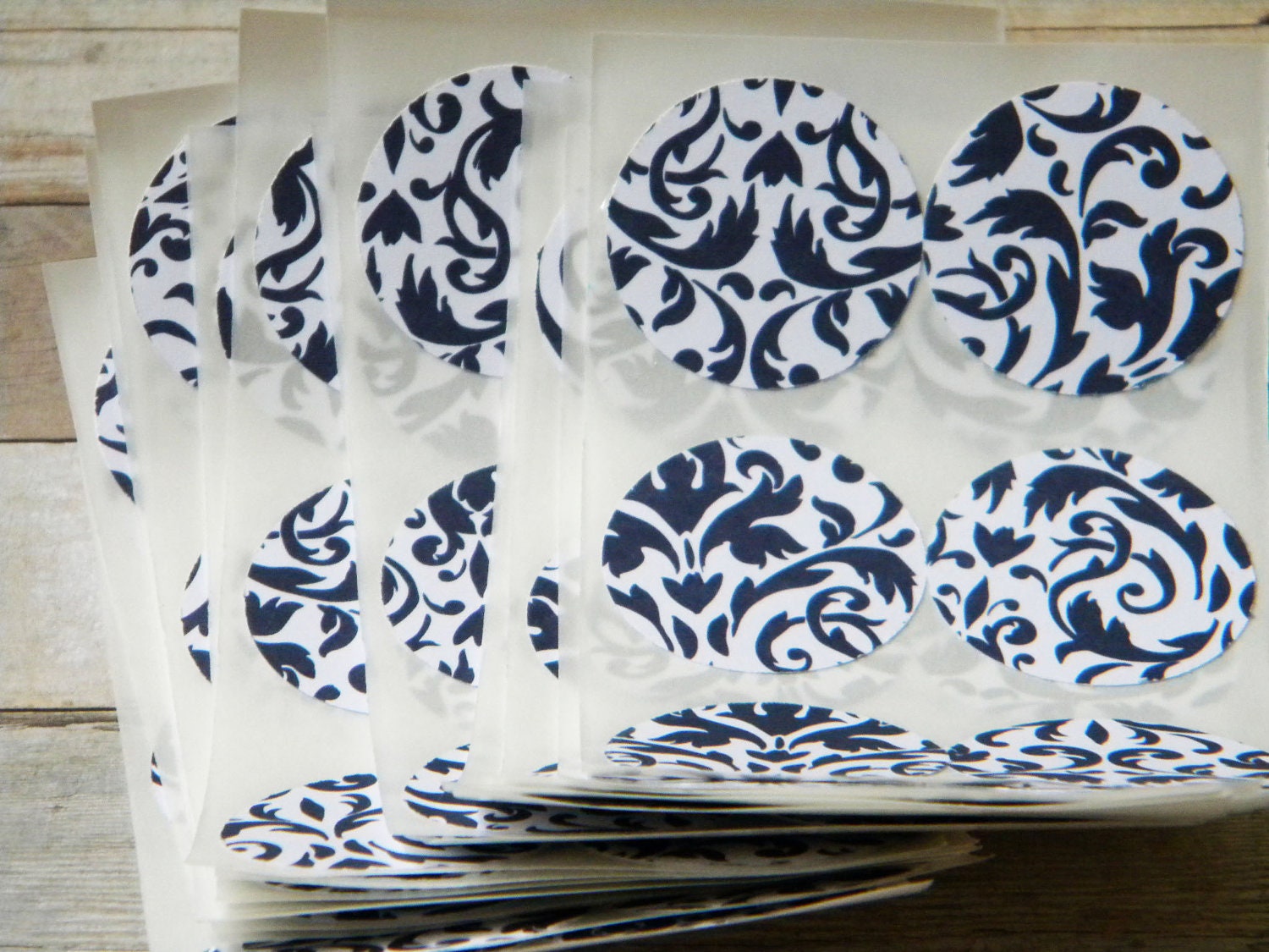 Wedding Navy Blue White Damask Seals Stickers Party Favors 100 Stickers