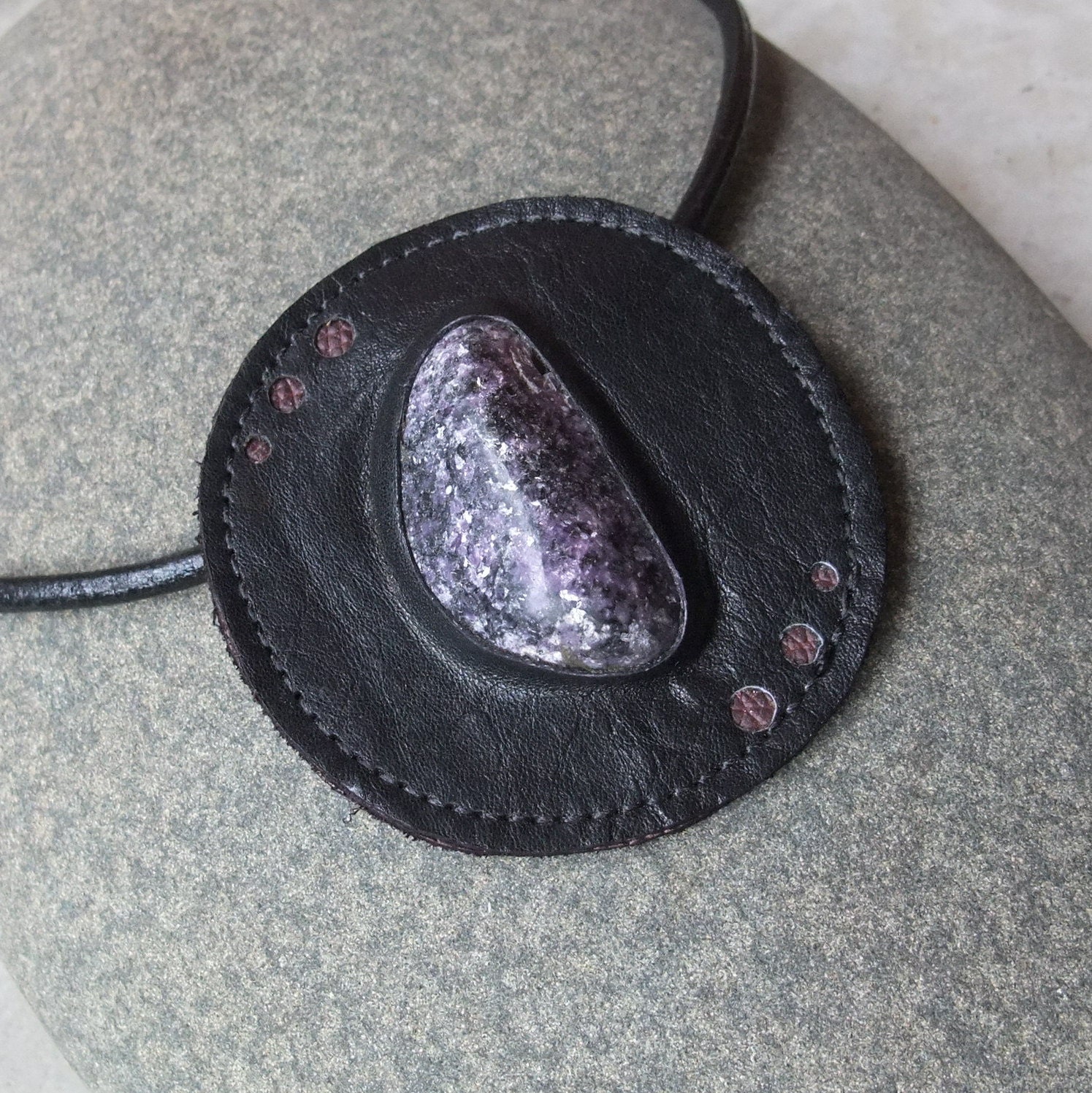 Lepidolite pendant necklace -  unique natural stone necklace - purple statement jewelry