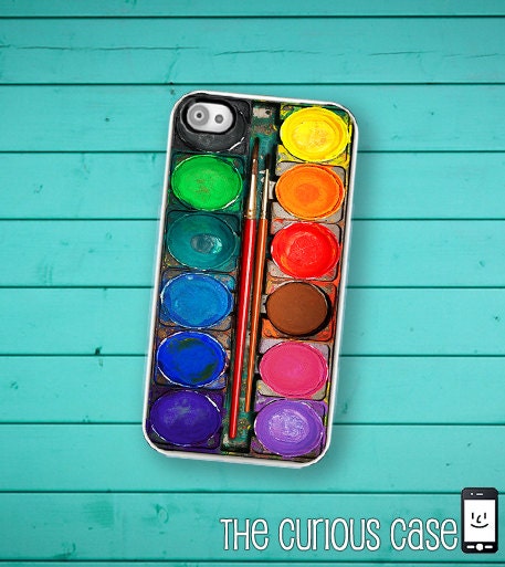 iPhone 4 Case Slim Profile  Watercolor Paint Box 2  / Hard Case For iPhone 4 and iPhone 4S  Rubber Trim