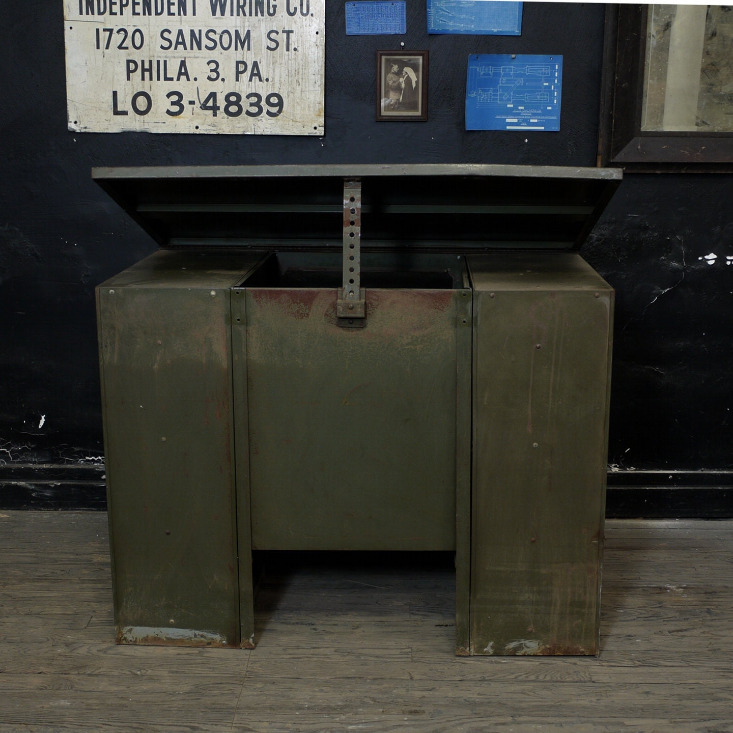 Vintage Industrial Drafting Table, Metal Print Cabinet Desk