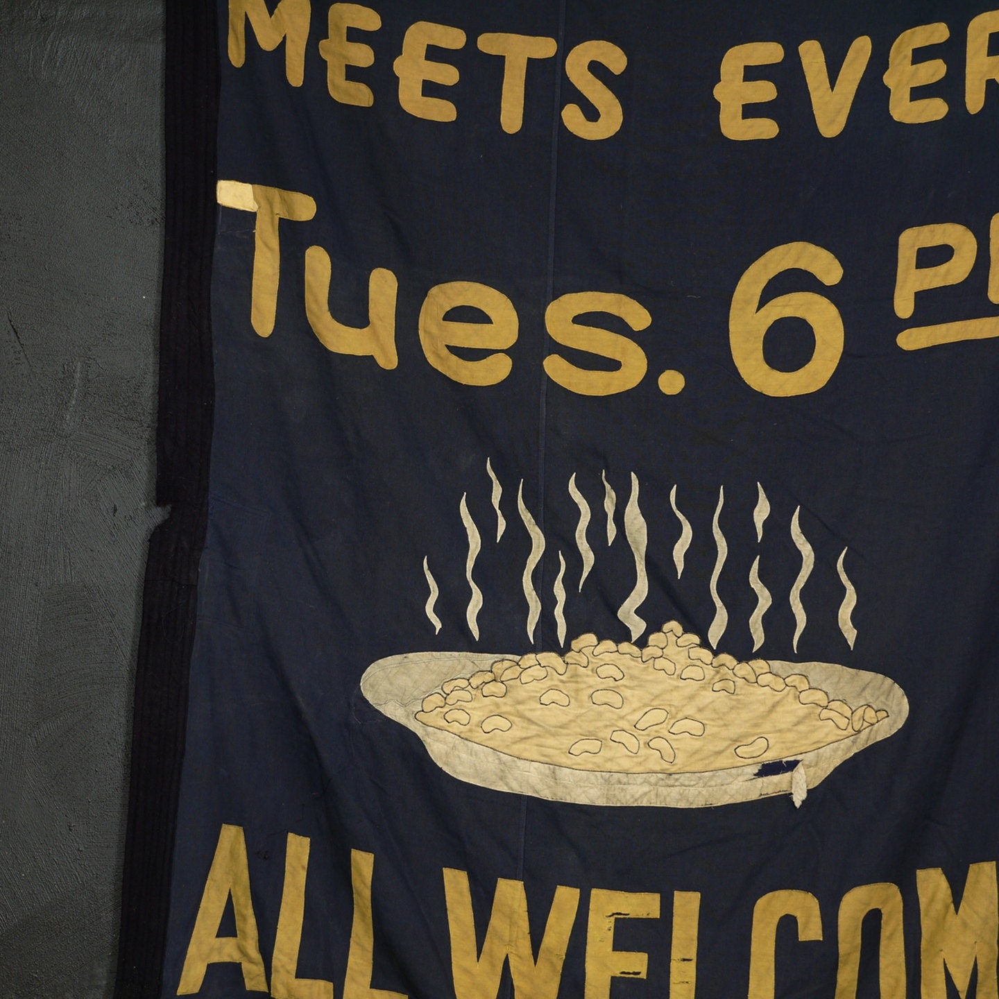 Antique Bean Club Banner, Hand Stitched Folk Social Club Sign