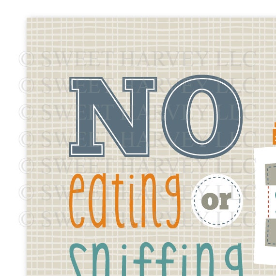 Back to School Poster: No Glue Sniffing - Teacher Appreciation, School, Plaid, Humorous, Funny Quote - Navy Blue, Orange, Turquoise 11 x 14