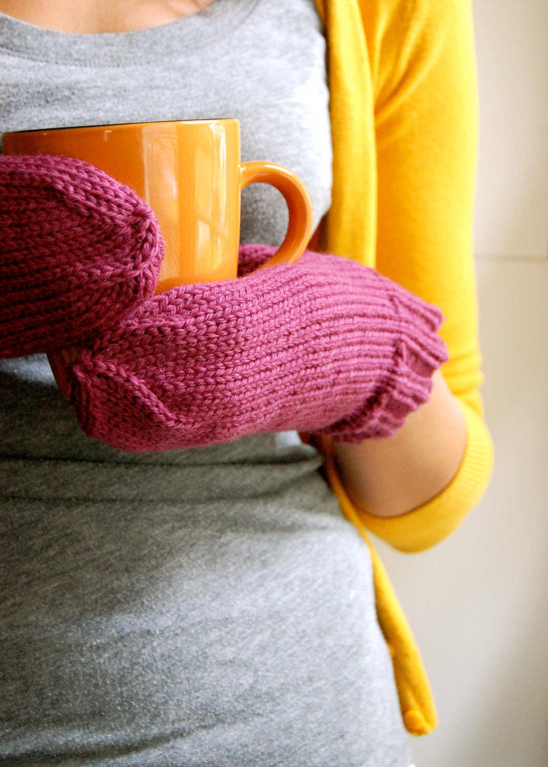Hand Knit Mittens, Purple Wool