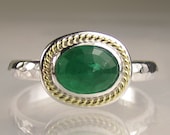 Rose Cut Emerald Ring, 18k Yellow Gold and Sterling Silver, Made to Order, Gemstone Ring