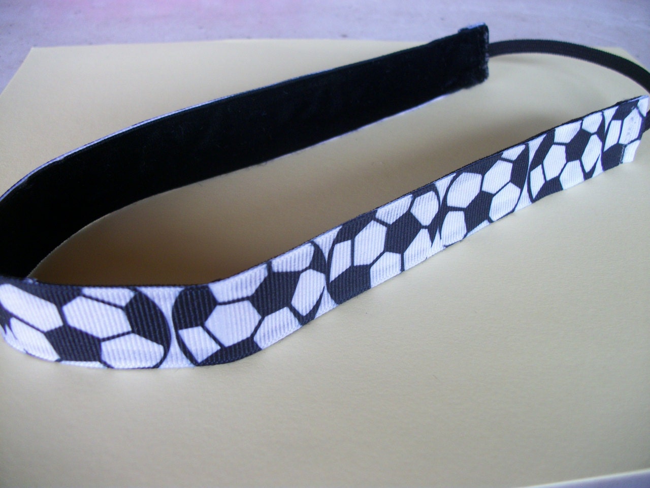 Soccer Non-Slip Headband,.  Black and White Soccer Ball  Print  and Velvet Head band