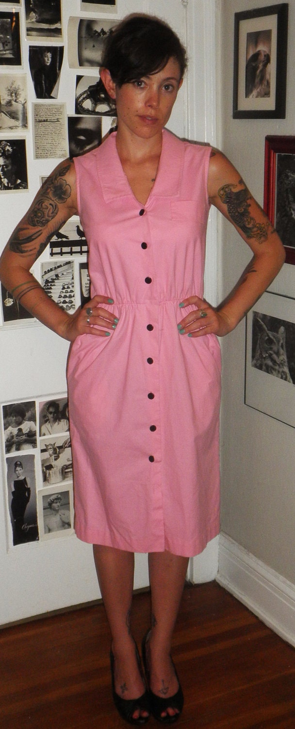 Fantastic Little Pink Day Dress with Little Black Buttons by Karens Korner S/M