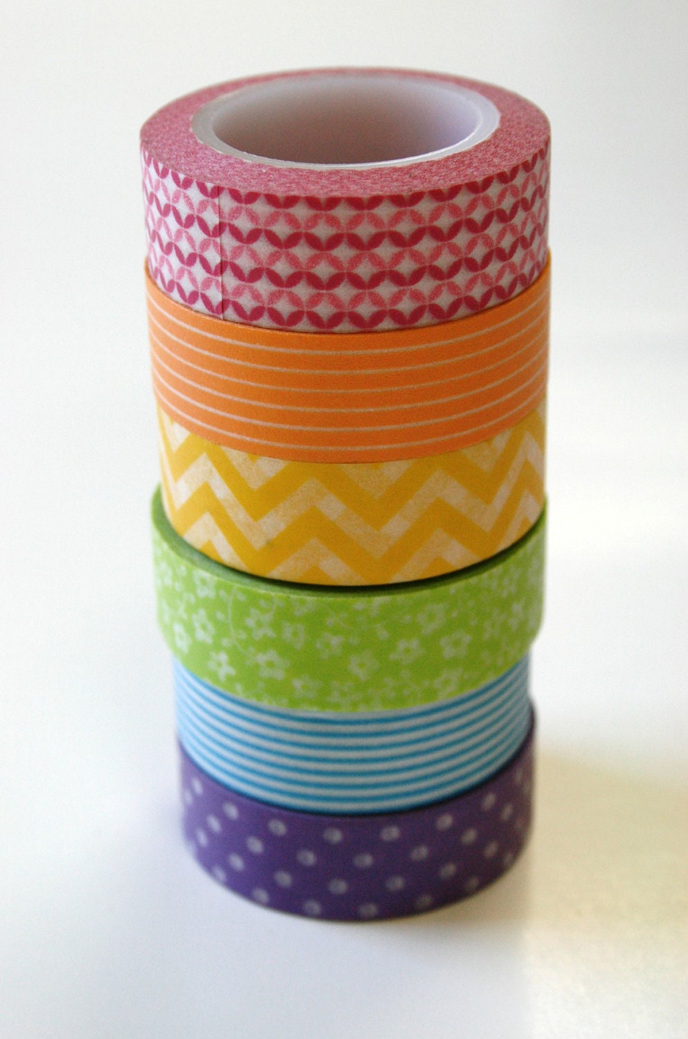 Washi Tape Set - 15mm - Patterned Rainbow - Six Rolls Washi Tape