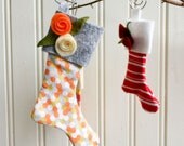 Mini Christmas Stocking Ornament-Orange and Grey Confetti