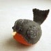 Wool Felt Bird Embroidered Decorative Felt Robin in Dark Gray
