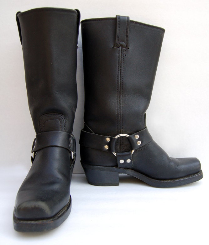 Black Leather Motorcycle Fry Boots 7M