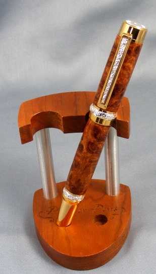 Amboyna Burl Titanium Gold and Sterling Silver Rollerball