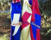 Superhero Super Hero or Royalty Kids Cape Reversible in Washable Satin Royal Blue Red and Yellow Initial or Name Personalization