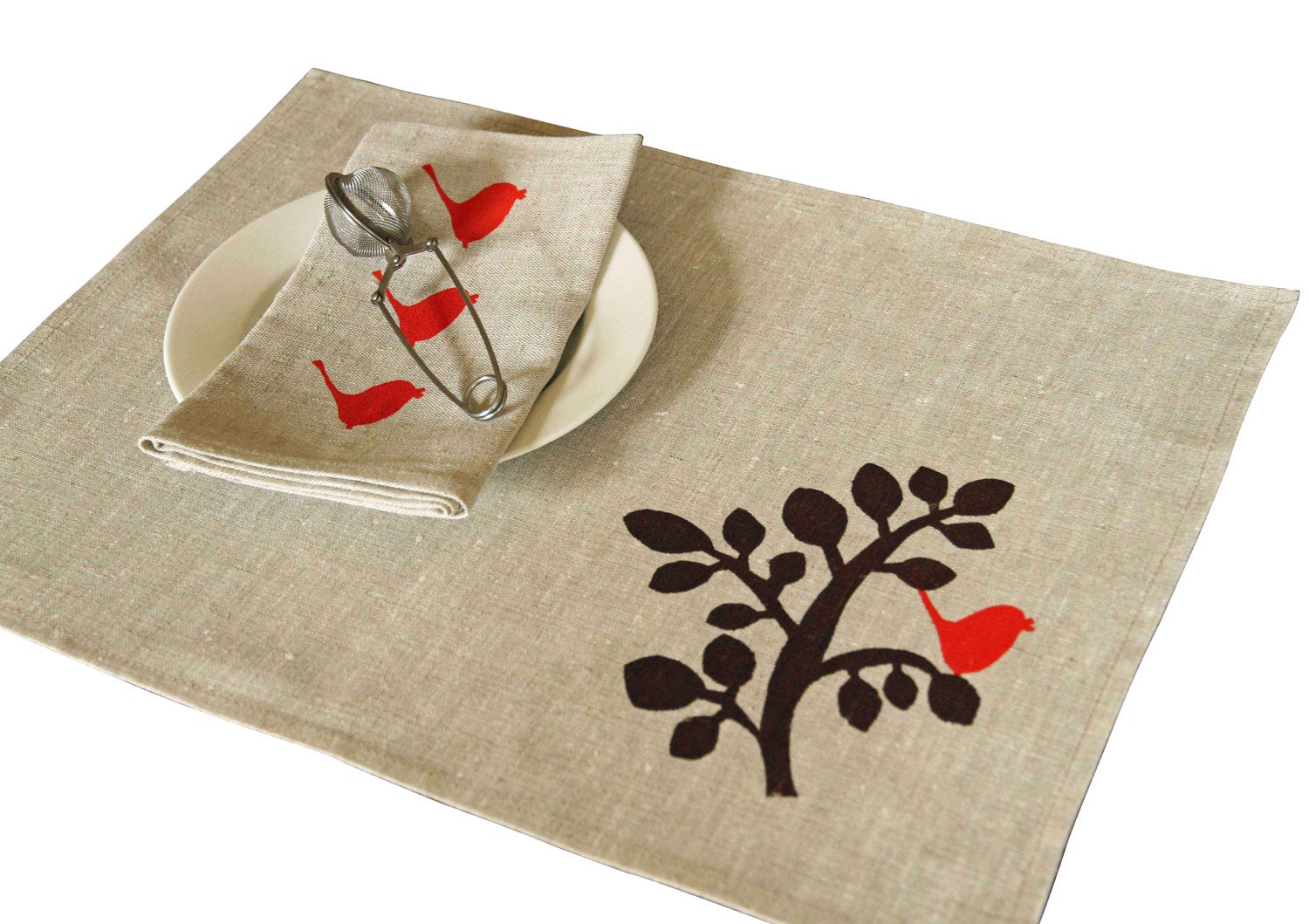 Linen Placemats - Red Wren (set of four)