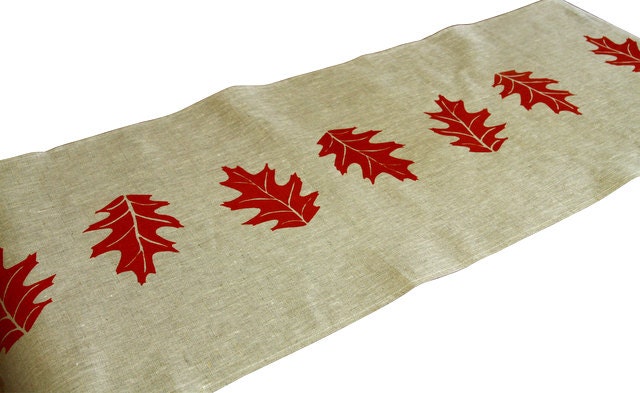 Linen Table Runner - Oak Leaf