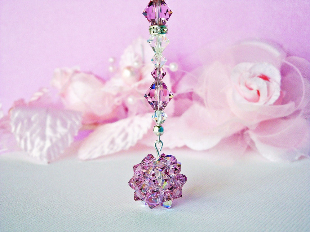 Swarovski Crystal Ball Rear View Mirror Car Charm Amethyst Crystal Suncatcher Car Accessory