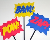 Superhero explosion POW BAM ZAP wands sticks signs photo prop set of three Il_170x135