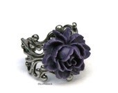 Deep Purple Rose Ring. Adjustable Cocktail Ring. Statement Ring