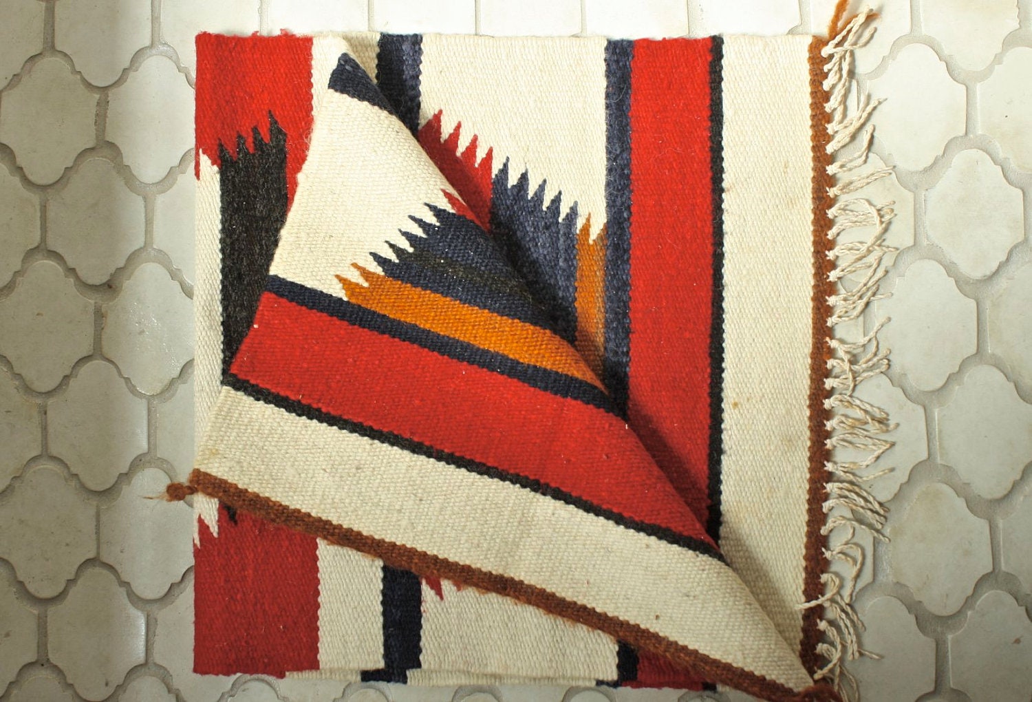 Navajo rug wall hanging wool . Native American woven textile