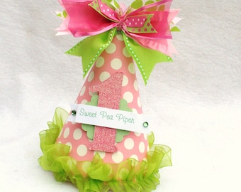 Sweet Pea Pink and Lime Green Polka Dot Party Hat