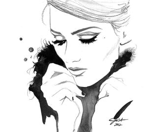 Print from original watercolor and charcoal fashion illustration by Jessica Durrant titled I Remember You