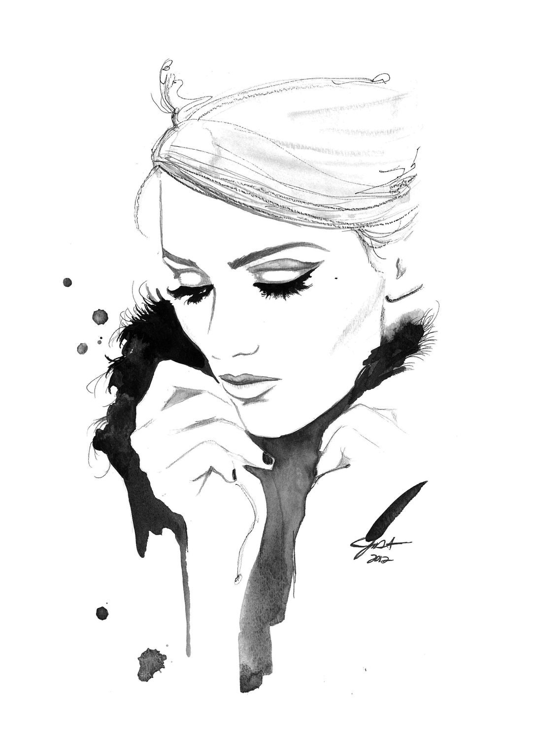 Print from original watercolor and charcoal fashion illustration by Jessica Durrant titled I Remember You