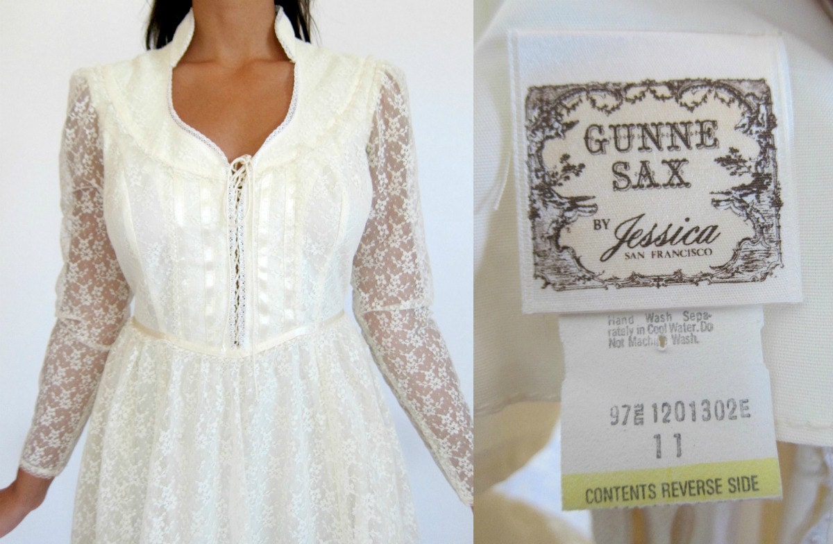 Vintage 70s GUNNE SAX Lace Wedding Dress ML