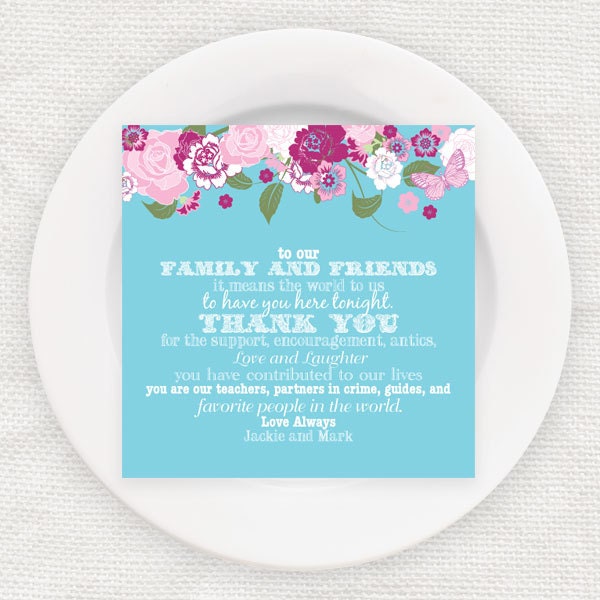 floral reception thank you card - printable file