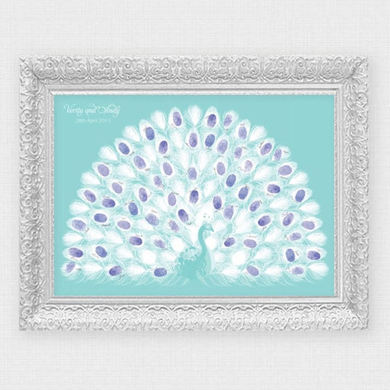 stylised fingerprint  peacock guest book - printable file - thumbprint tree alternative