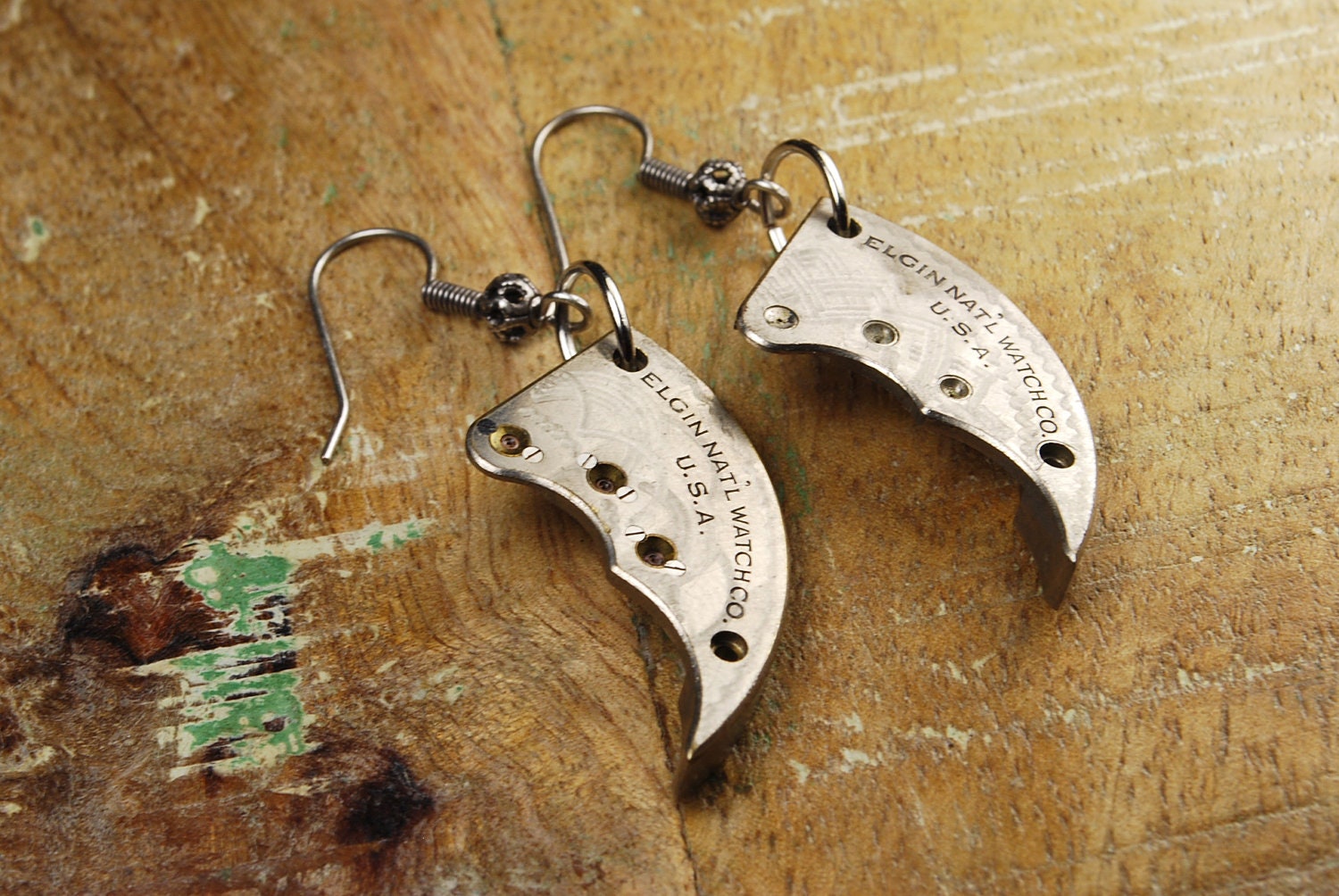 Steampunk Earrings Vintage Etched Silver Pocket Watch Part Earrings by Steampunk Vintage Design